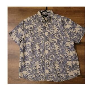 Banana Republic mens  L linen palm tree print short sleeve dress shirt